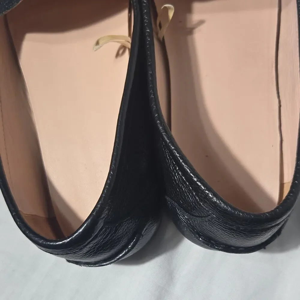 Kate Spade‎ NY Leather Loafers Womens 6B Black Gold Logo Hardware Slip On Ballet